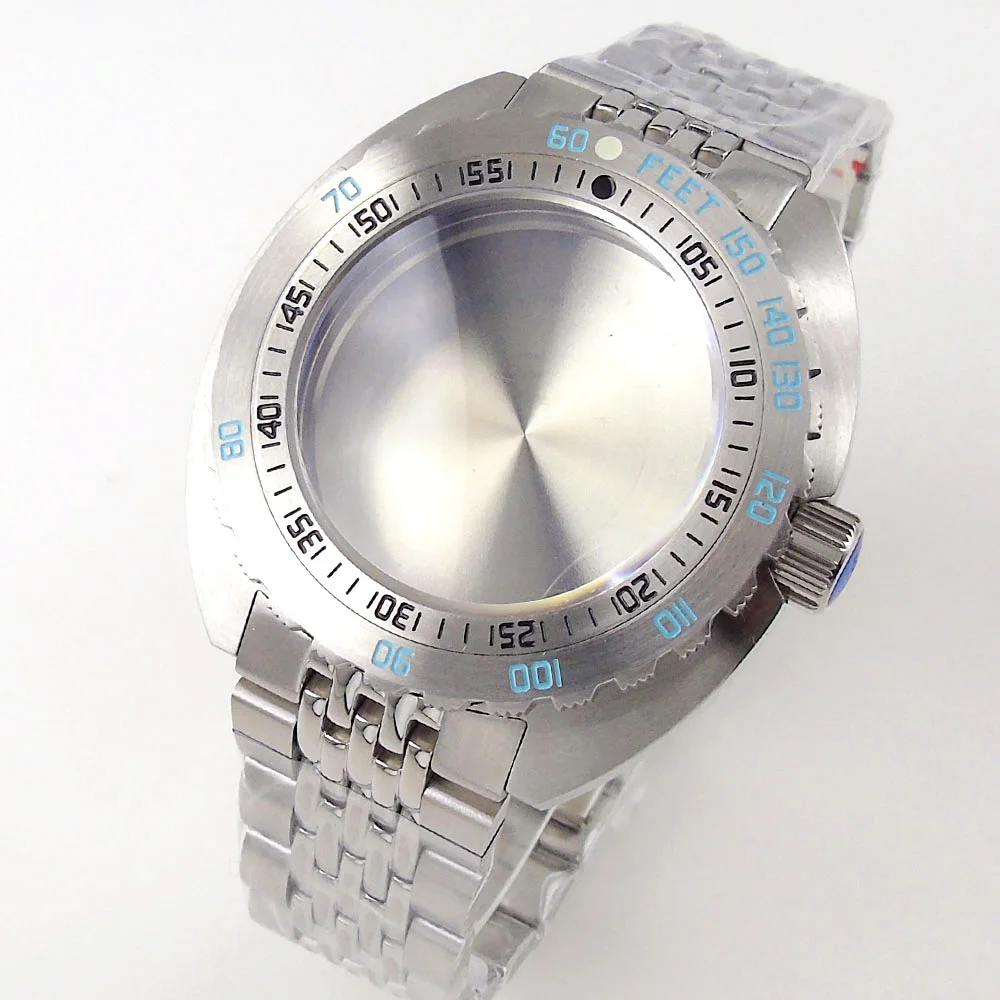 45mm Stainless Steel Watch Case 200M Waterproof AR Sapphire Glass Fit NH35A NH36A Automatic Movement Screw Crown