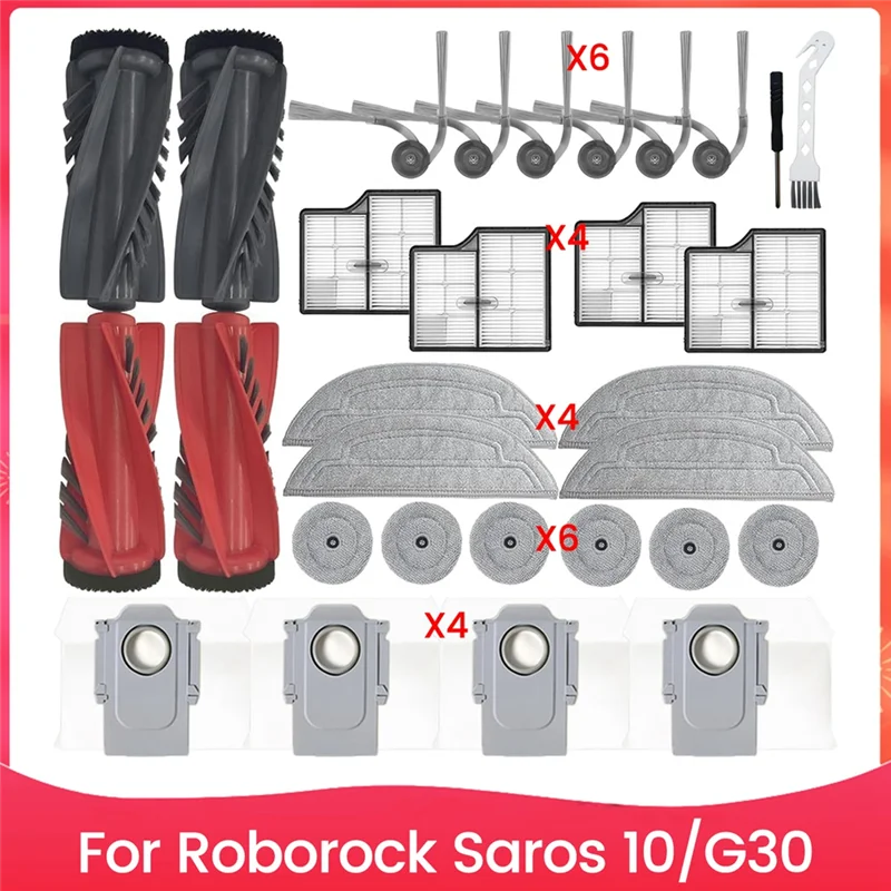 A05G-Ersatzzubehör-Set für Troborock Saros 10/G30 Staubsauger, Hauptseitenbürste, HEPA-Filter, Mopp-Pads, Staubbeutel