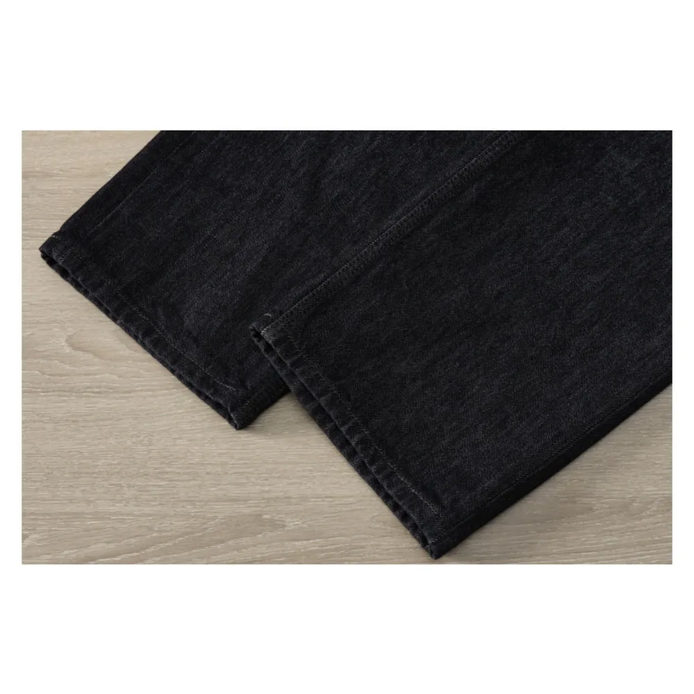 秋のメンズ向け、色褪せにくいルーズストレートカジュアルジーンズ、レトロでシンプルな原色ジーンズ