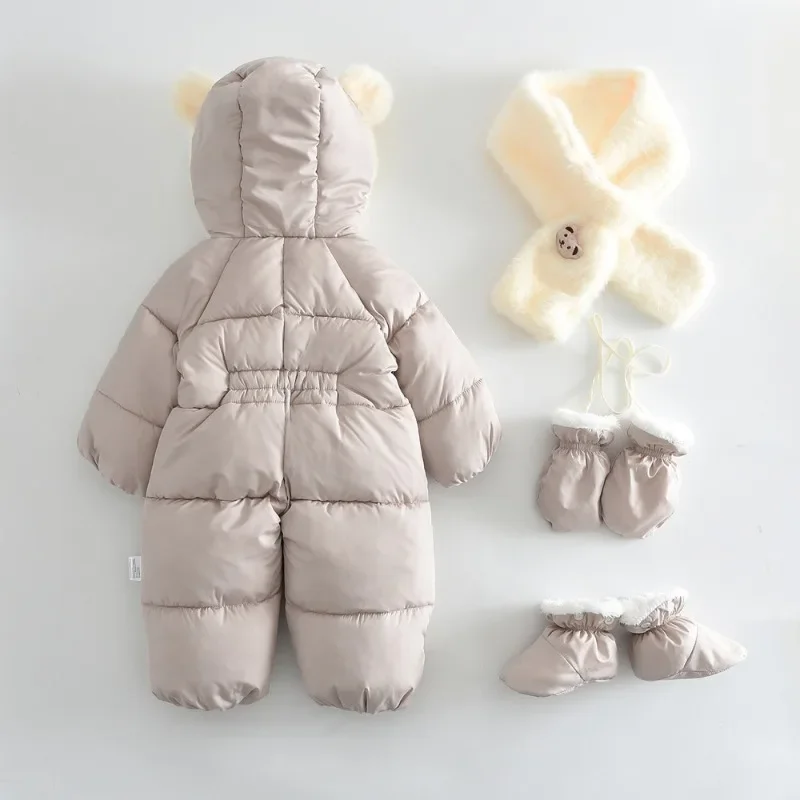 4-teiliges Set BELLBELL Winter-Strampler für Neugeborene Mädchen + Schal + Handschuhe + Schuhe, Outfit mit Kapuze, Plus Samt, warm, für Säuglinge, Babys, Mädchen, Jumpsuits – Detail 22