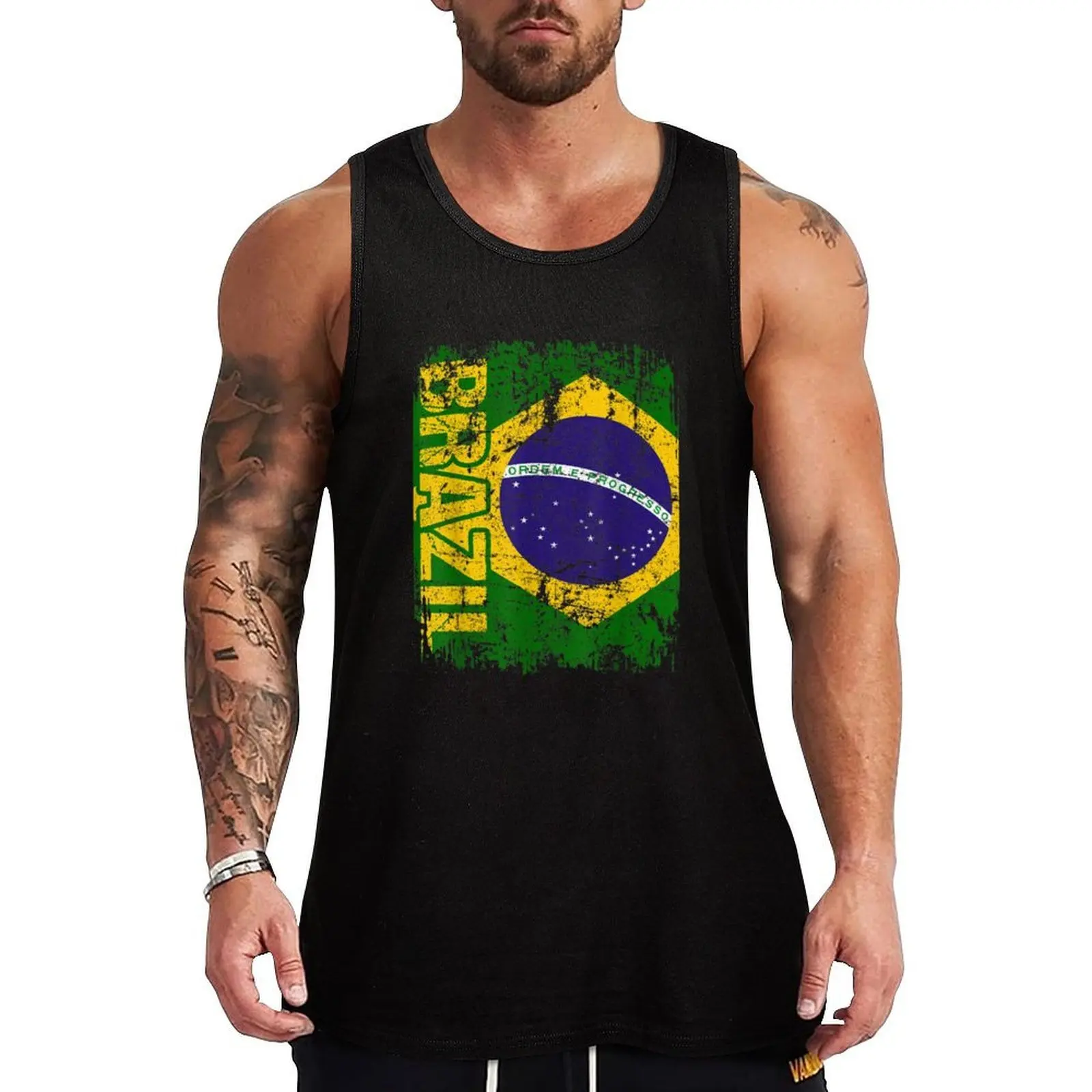 Brasilien Brasilien Flagge Vintage Distressed Brazil Tank Top Feuchtigkeitsableitendes Tank Top Workout Gym Athletic Shirt