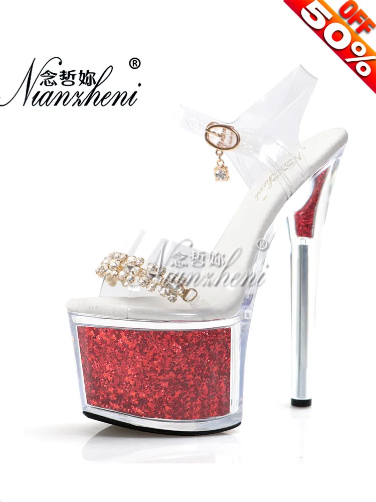 

Peep Toe Sexy Fetish 17cm Platform Sandals Stripper Heels Elegant Pole Dance Nightclub Elegant Womens Full Dress Models Glitter