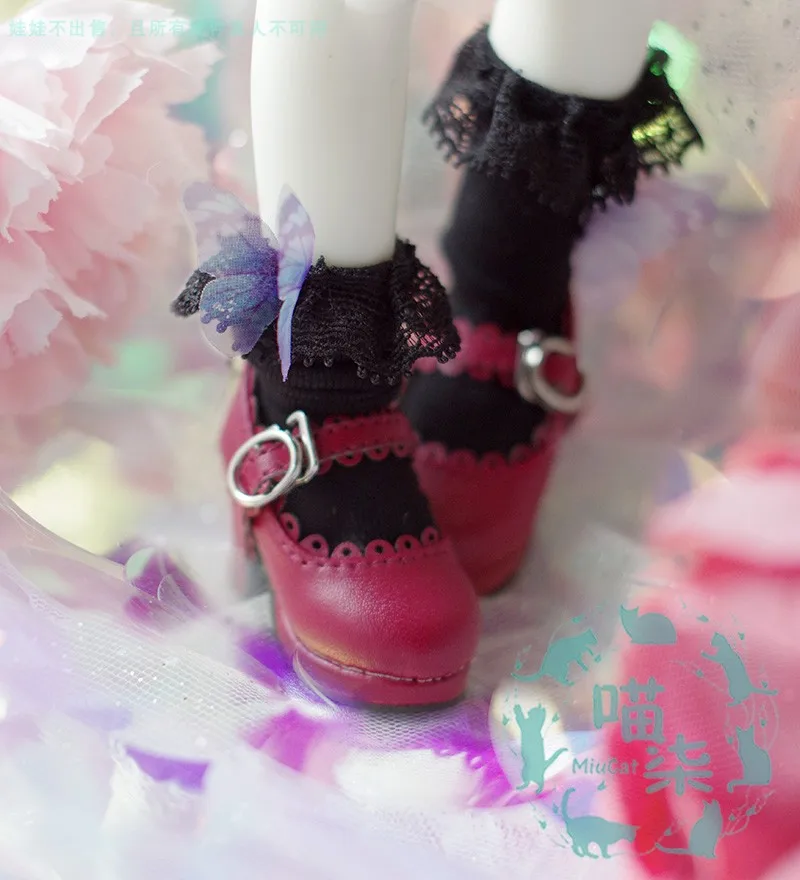 BJD Shoes BJD Wearing Lace High Heels Mary Jane Leather Shoes With Flat Feet For 1/3 1/4 1/6 BJD SD DD MSD MDD YOSD Doll