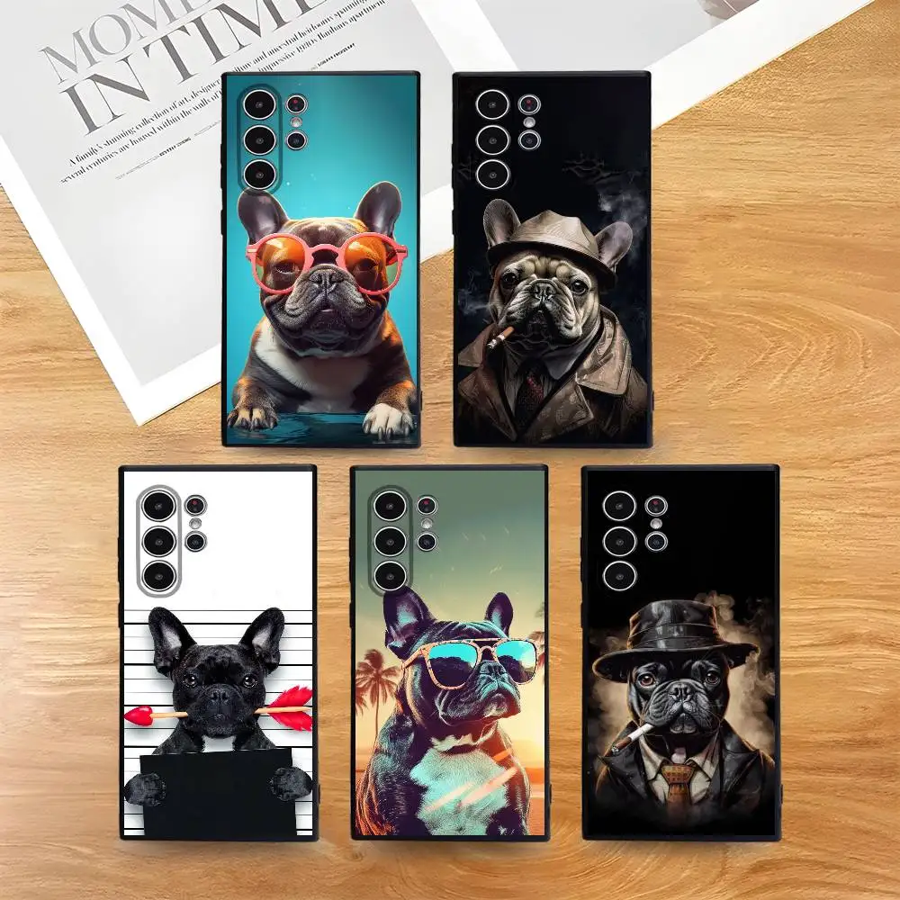 フレンチブルドッグ柄スマホケース Sシリーズ S21 S22 S23 S24 S25 FE Plus Ultra対応 TPU素材 肌に優しいソフトケース