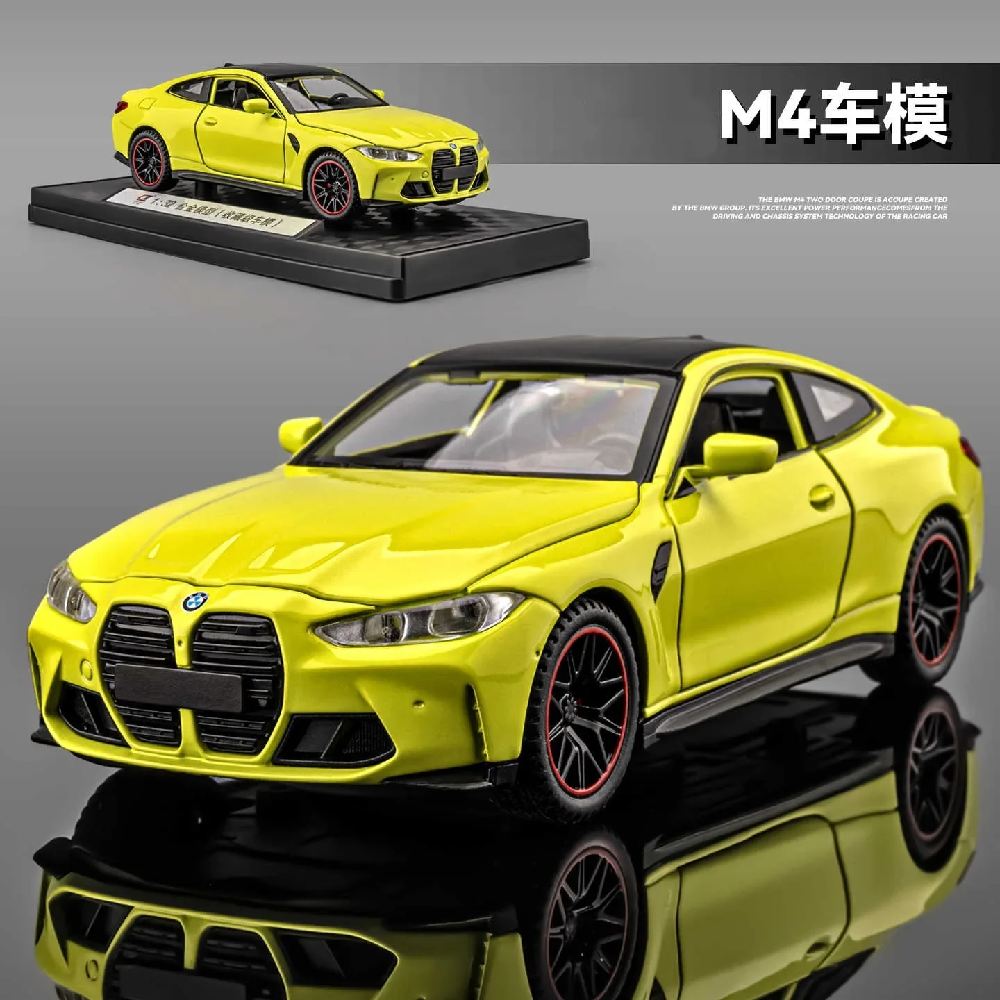 1:32 M4 Alloy Car Model Diecast Sports Sedan Collectible Pull Back Sound Light Desktop Display Ornament