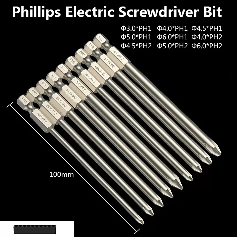 50/75/100/150mm Phillips Electric Screwdriver Bit PH0/1/2 Magnetic Screw Driver Bit S2 Alloy Steel High Hardness Batch Head Bit