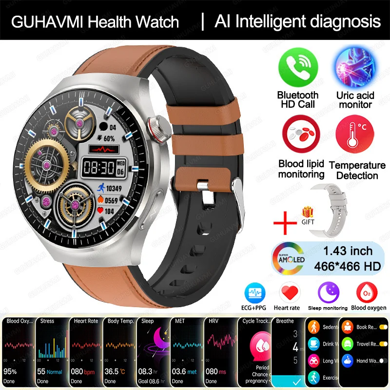2025 Nieuwe slimme horloge van verpleegkwaliteit Bloedzuurstof Bloedlipide Urinezuur ECG + PPG Lichaamstemperatuur Bluetooth Oproep Gezondheid Smartwatch