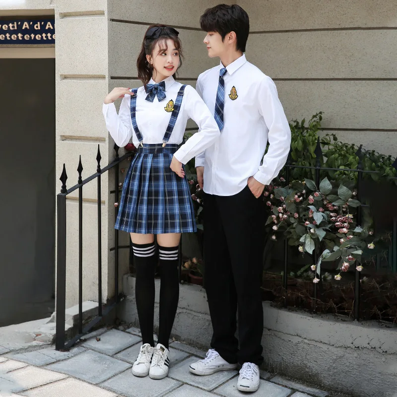 C096 High School Students Uniform Summer Suit Students Long-sleeved Shirts Graduation Class Clothes