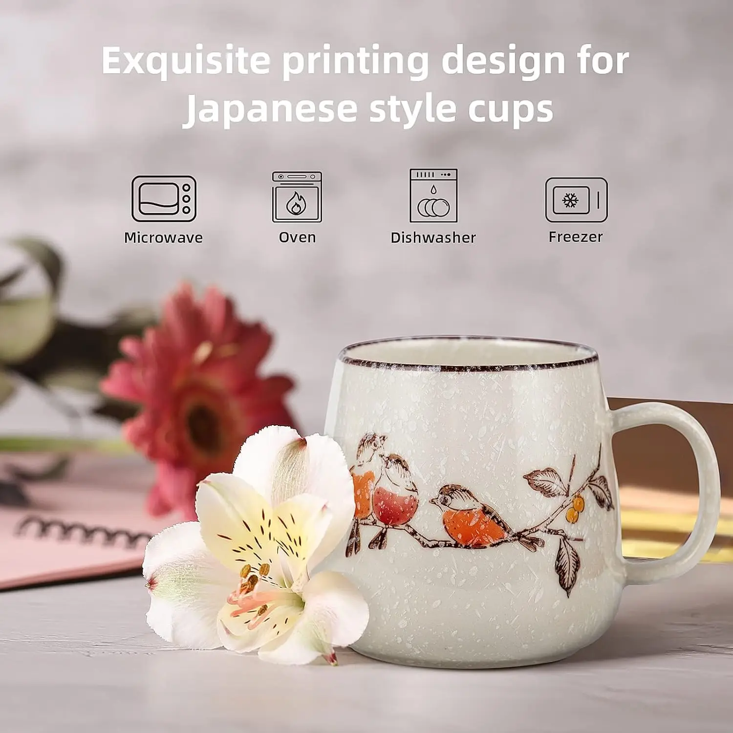 380ml Japanese Retro Style Coffee Mug With Handle Ceramic Breakfast Oats Milk Cups Home Teacup Water Mug With Lid And Spoon Gift