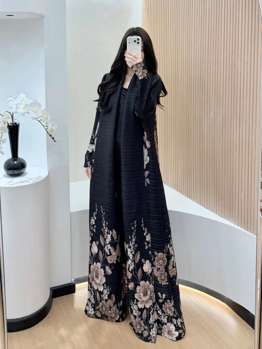 

Складная абайя черного цвета с вертикальными складками, с коричневым цветочным узором, длинная, свободного кроя, в ближневосточном стиле, скромная повседневная одежда, модный базовый элемент 2026