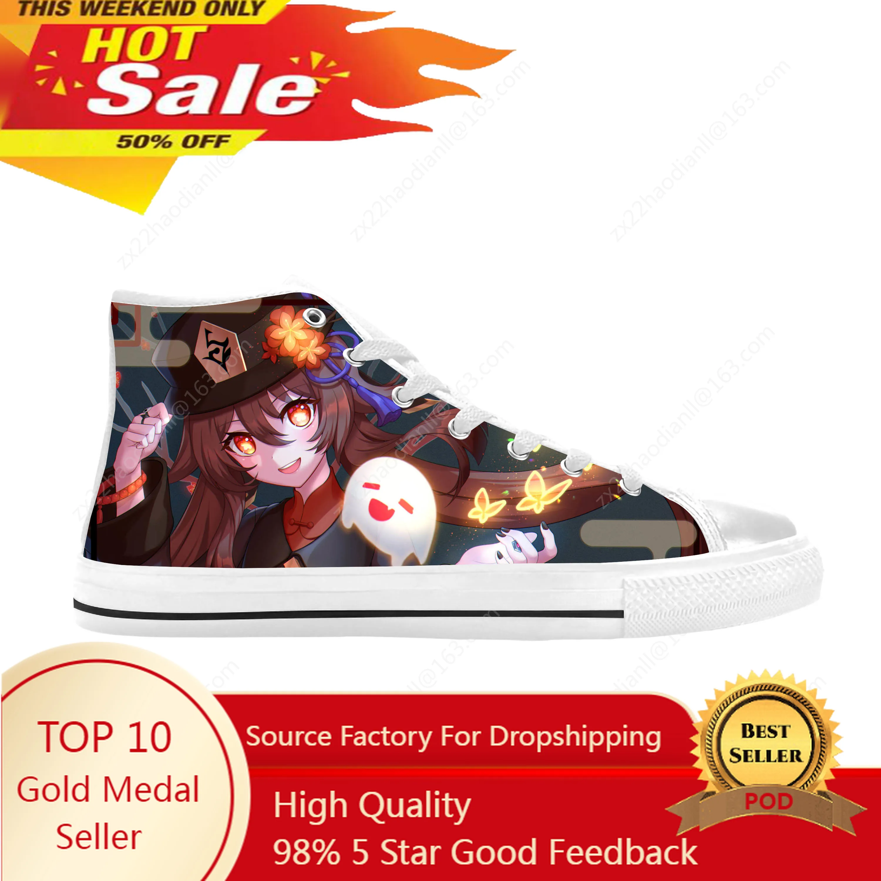 Anime Manga Cartoon Game Genshin Impact Hu Tao Casual Cloth Shoes High Top Comfortable Breathable 3D Print Men Women Sneakers