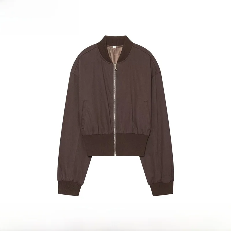 Early Autumn New Arrival Women's Fashionable Casual Pilot Jacket ZR Style Polyester Fiber Slim Fit Short Coat Zipper Closure