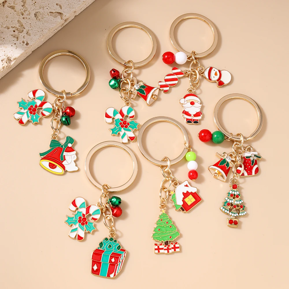 Leslie Niedlicher Weihnachts-Schlüsselanhänger Weihnachtsglocke Zuckerstange Weihnachtsmann Baum Schlüsselanhänger für Frauen Weihnachtsparty Schmuck Geschenke – Detail 1