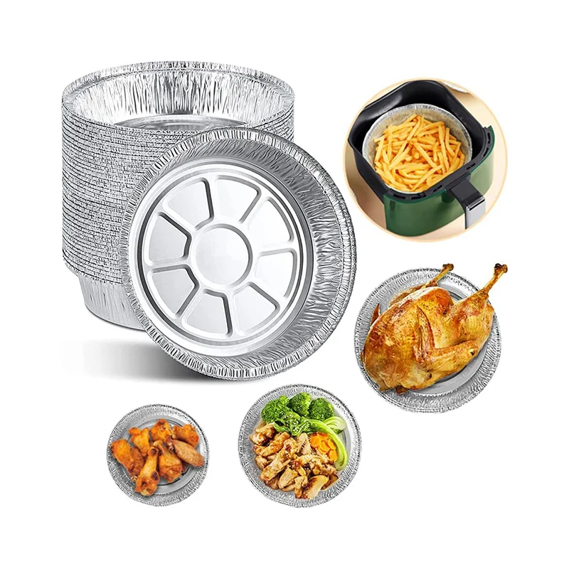 50Pcs Air Fryer Disposable Paper Microwave Oil Foil Tin Steamer Mat Aluminum Food Tray Container Non-stick Baking Tin Foil Plate