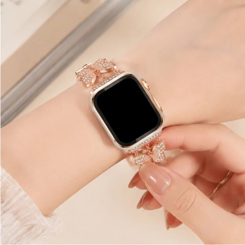 Watch Band+Case for Apple Watch Series 9 8 7 SE 65 4 Sparkling Diamond Strap +Protective Cover for iWatch 40mm 44mm 41mm 45mm