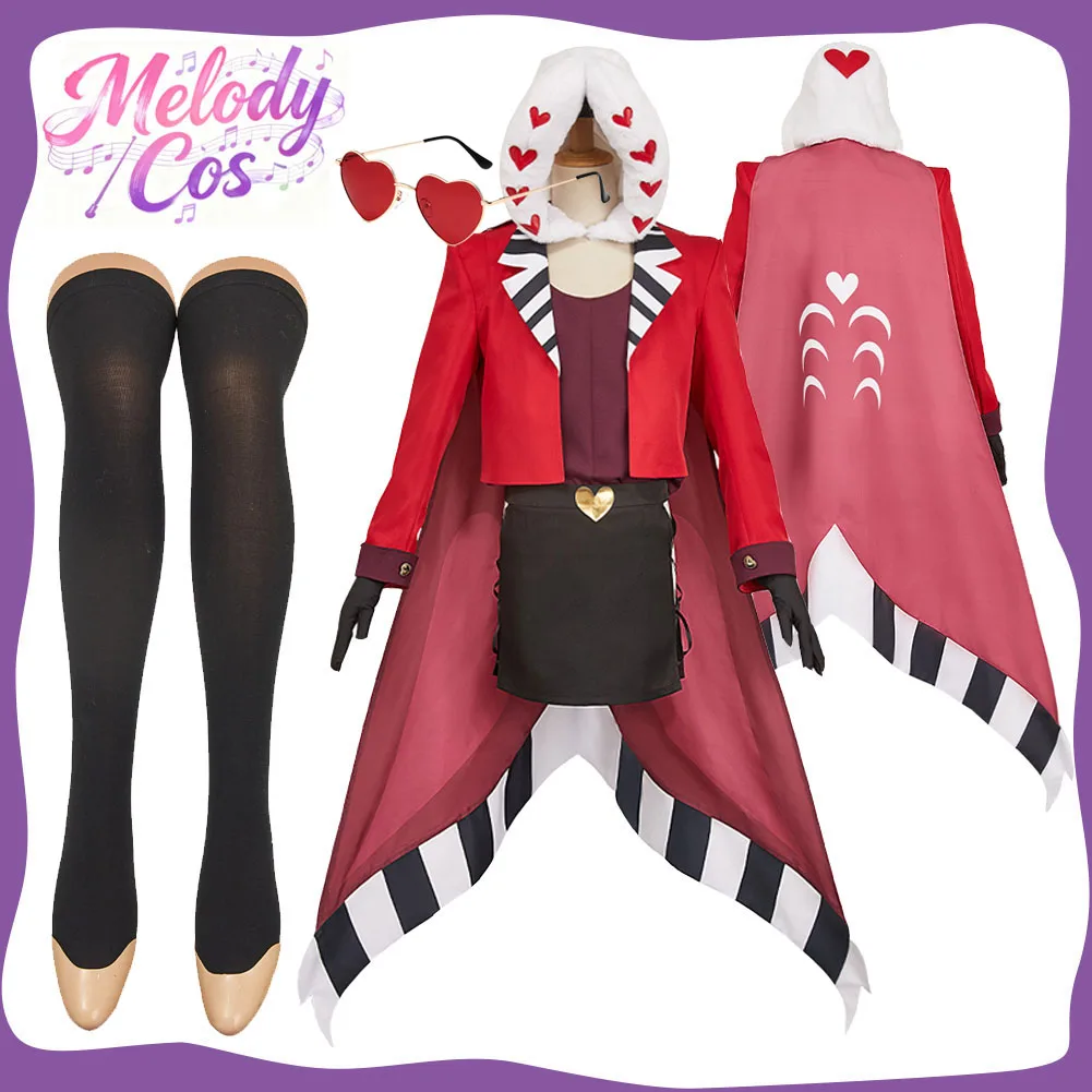 

Valentino Cosplay Costume Anime Hotel Disguise Adult Men Top Coat Cloak Skirt Gloves Socks Heart Glasses Halloween Carnival Suit