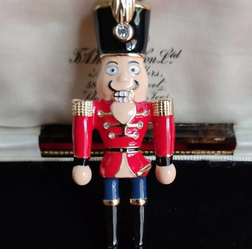 Nutcracker Prince Brooch Vintage Style Crystal Enamel Toy Soldier Christmas Pin