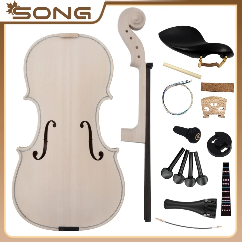 

4/4 Unfinished White Violin 3/4 1/2 fiddler Natural Dried Maple Back, Spruce Top,solid wood DIY white violino Ebony accessories