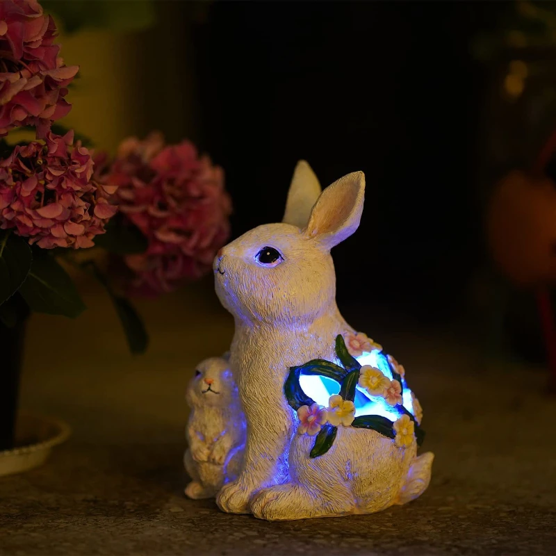 

Декоративная фигурка кролика в деревенском стиле, излучающая свет, имитирующая животное, из смолы, для украшения сада и двора.