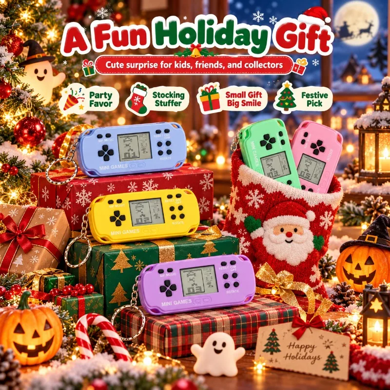 Handheld Tetris Game Console, Creative Keychain Pendant, Electronic Game Stress Relief Toy