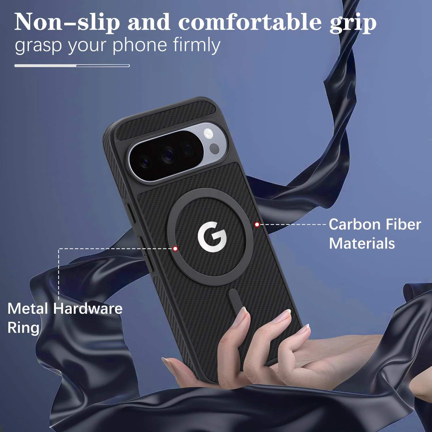 Hochwertige Handyhülle aus Kohlefaser-Texturleder für Google Pixel 10 9 ProXL 10A 9A, kompatibel mit MagSafe Wireless Charger, stoßfeste Abdeckung. – Detail 6
