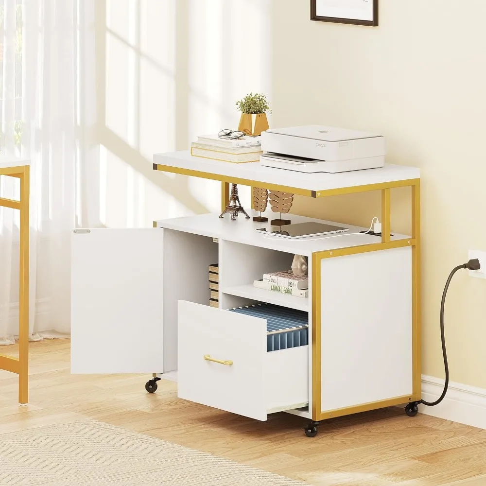 Armoire de classement roulante avec porte, accessoires de bureau, table de nuit industrielle avec étagère d'imprimante, armoires à fichiers, meubles