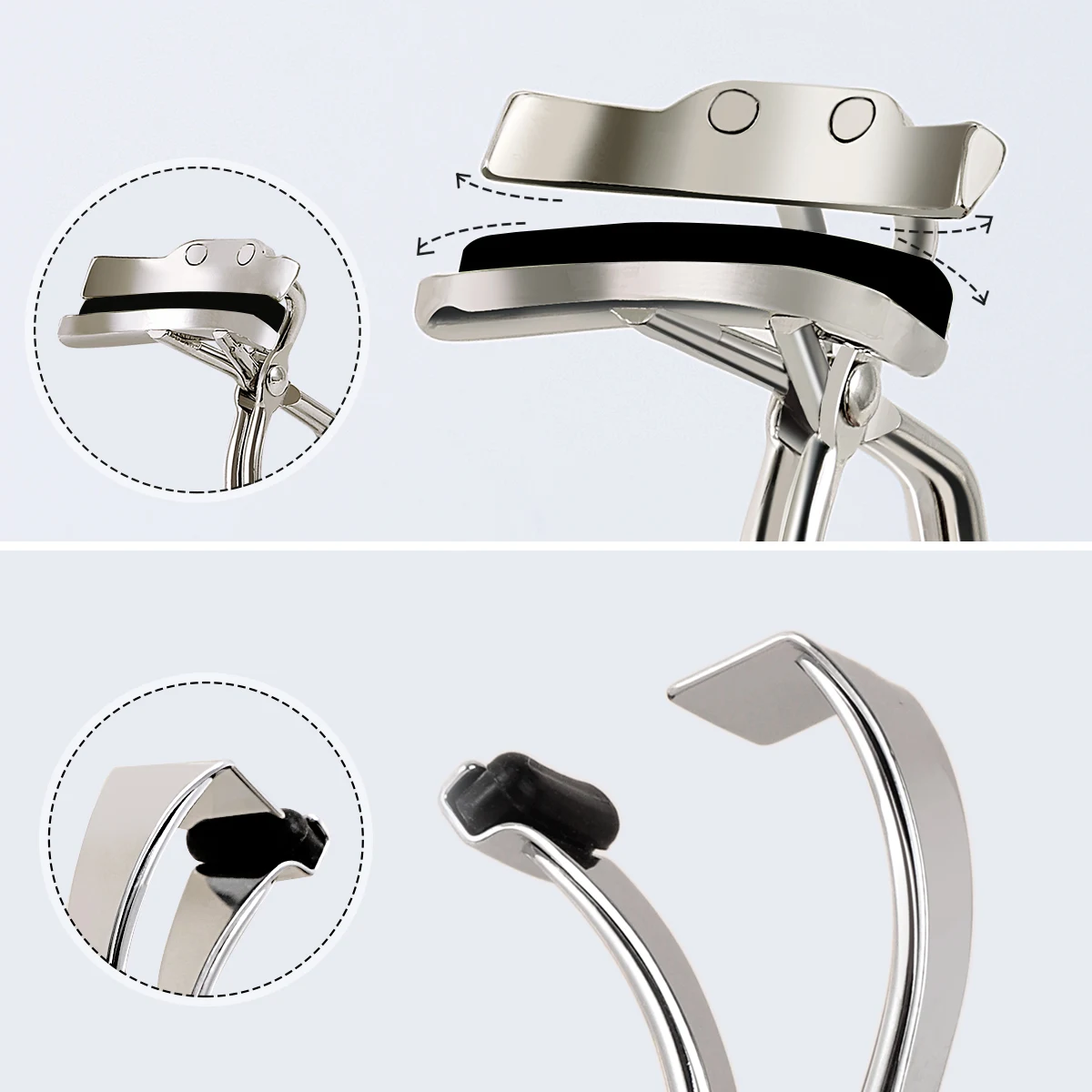 مجموعة أدوات تجعيد الرموش المحمولة، أداة تجعيد الرموش المصنوعة من الفولاذ المقاوم للصدأ ذات الزاوية الواسعة، وتجعيد الرموش وتمديدها #3