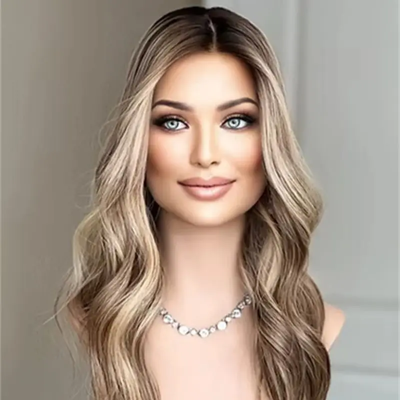 

Lace Front Colorful Realistic Hairline Wig For Women Alopecia Hairloss Free Part Ombre Blonde Brown HD Lace Front Wig Party Wigs