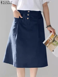 ZANZEA Elegant A-line Knee-length Skirt Women Daily Elastic High Waist 2024 Fashion Faldas Mujer Casual Loose Solid Color Skirts