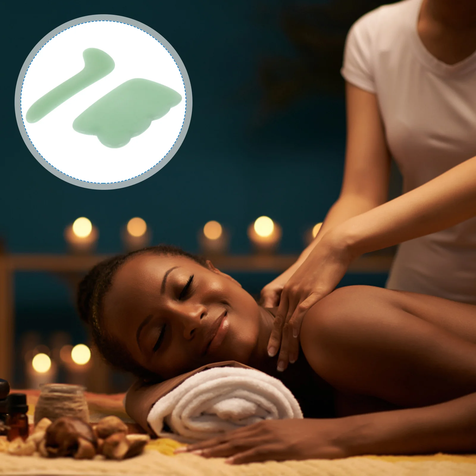 1Set Gua Sha Scraping Board and Beauty Stick Green Facial Massage Tool Durable Anti-Aging Wrinkle Treatment Lymphatic Drainage
