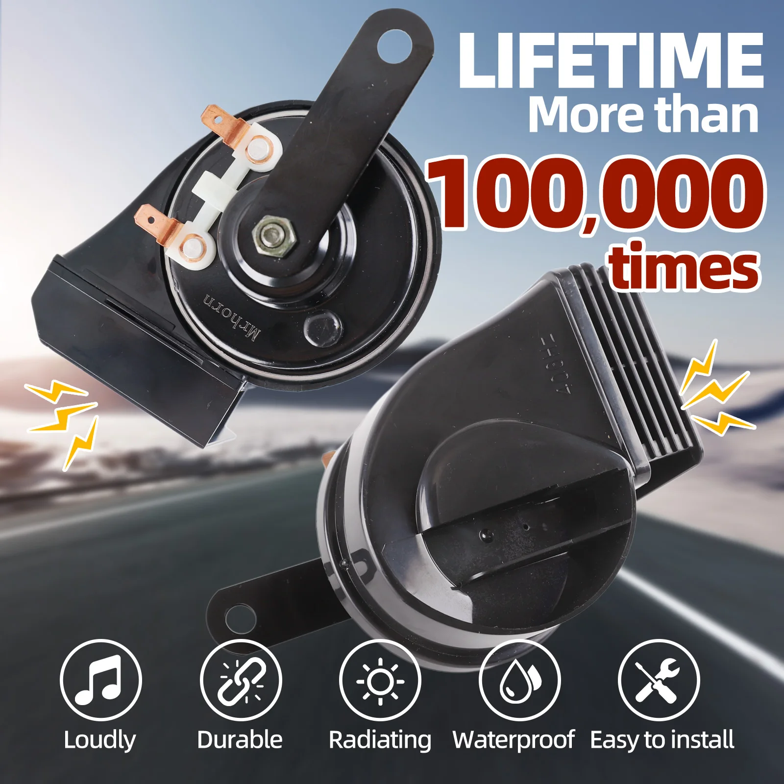 

Electric Car Horn 120dB 12V Loud Dual-Tone High Low Snail Horns Waterproof Dustproof with Cover for Cars Trucks Electric Vehicle