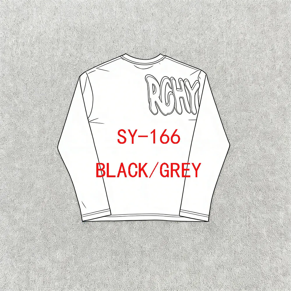 

SY-166 Unisex Cotton Double-Layer Long-Sleeve T-Shirt, Tracksuit Pants and Hoodie Set with Black and Gray Prints