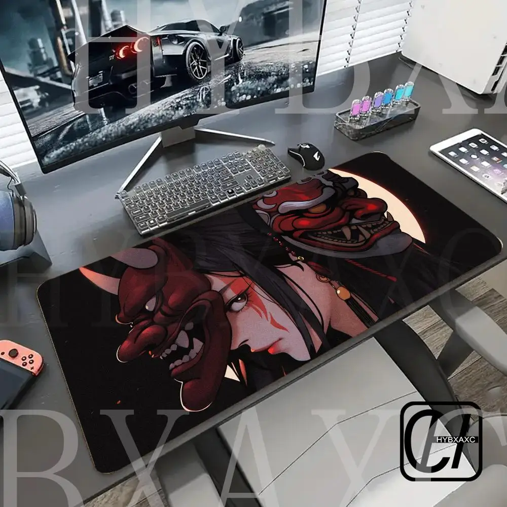 

Oni Devil Mask Rubber Mouse Mat Gamer Mouse Pad Anime Girls Large HYBXAXC Mousepad Game HD Print Keyboard Pads Non-Slip Deskmat
