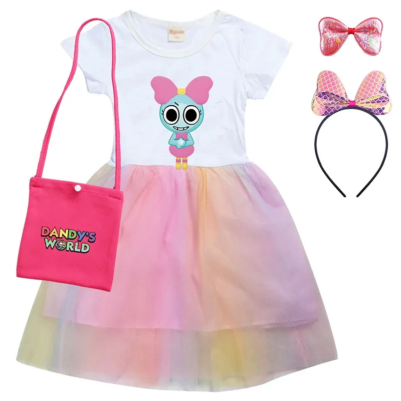 Dd54Anime Dandy's Dress 키즈 캐주얼 포켓 의상 아기 소녀 Dandys World Ears 드레스 (가방 머리띠 포함) 유아 소년 Clo