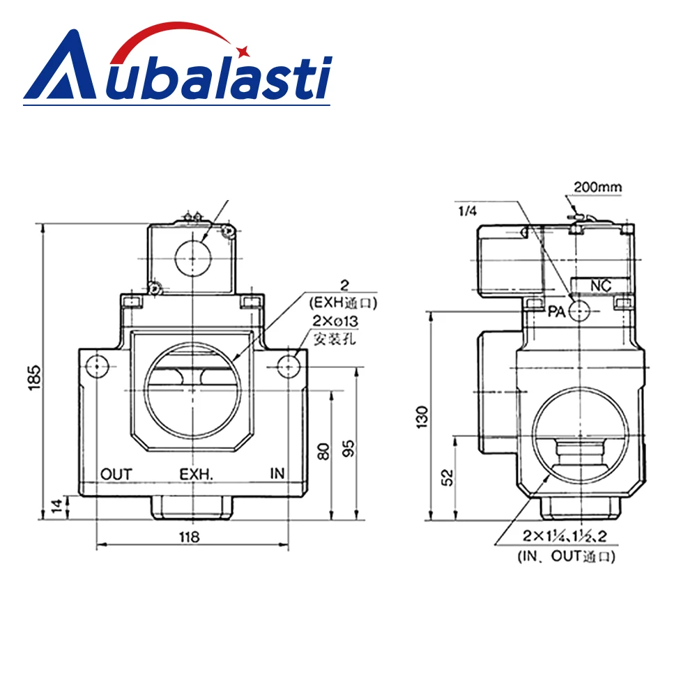 Aubalasti ขนาดใหญ่เส้นผ่านศูนย์กลาง Solenoid วาล์ว VP3185-205GA 24VDC 2 ตําแหน่ง 3-Way สําหรับ CNC Vibrating มีด