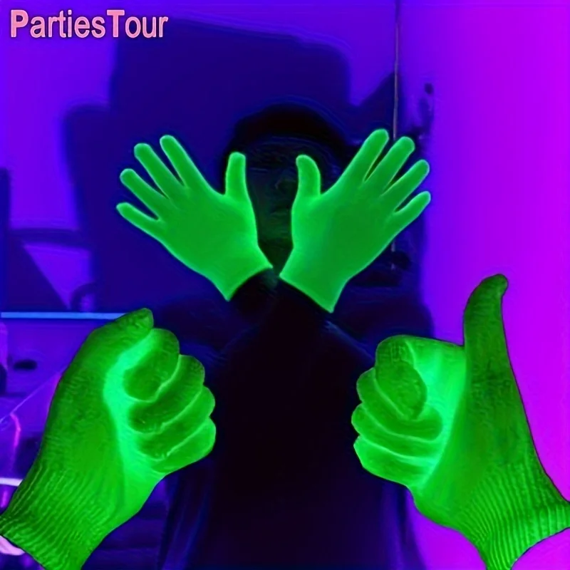 20 Paar leuchtende Partyhandschuhe für Weihnachten – UV-reaktives Neon-Grün, geeignet für Blacklight-Partys, Bar-Events und Erwachsenenfeiern – langlebiges Polyester-Leuchtzubehör, federfreie Konstruktion, Halloween-, Weihnachts- und Party-Spielzubehör – Detail 2