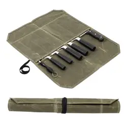 Knife Storage Bag with 7 Slots Easy Carrying Knife Roll Bag Waterproof Canvas Knife Carrier Cooking Organizer Storage Pouch