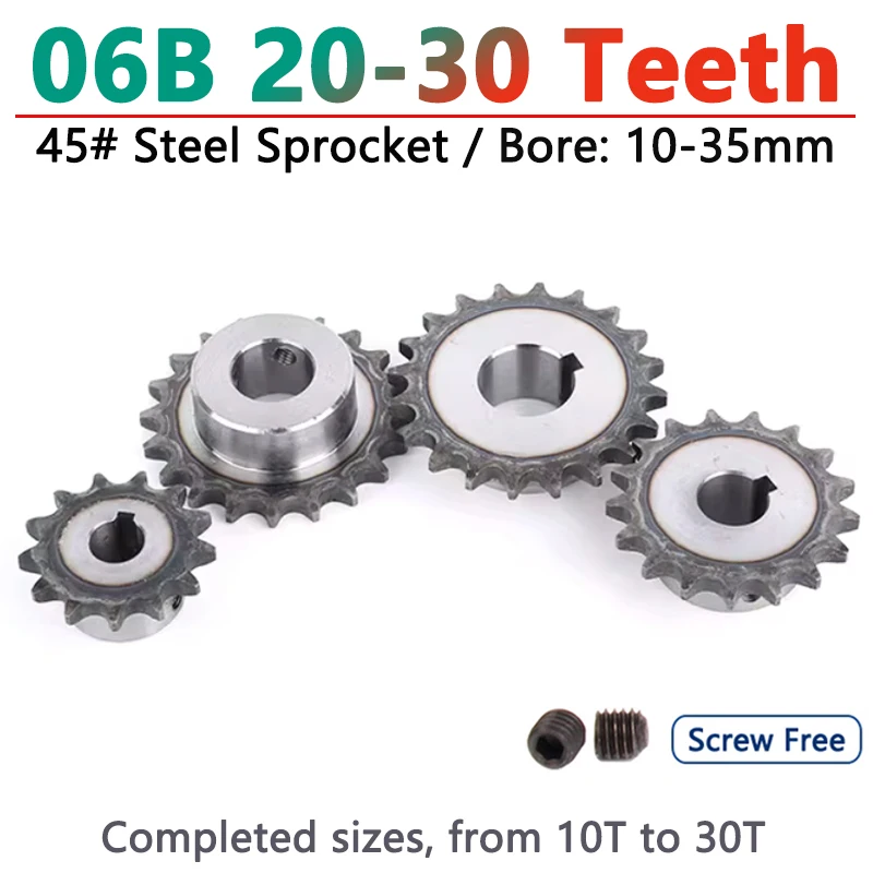 

1pcs 20T-30T 06B Industrial Drive Sprocket Wheel 45# Steel Chain Gear 20 21 22 23 24 25 26 27 28 29 30 Teeth Keyway Bore 10-35mm