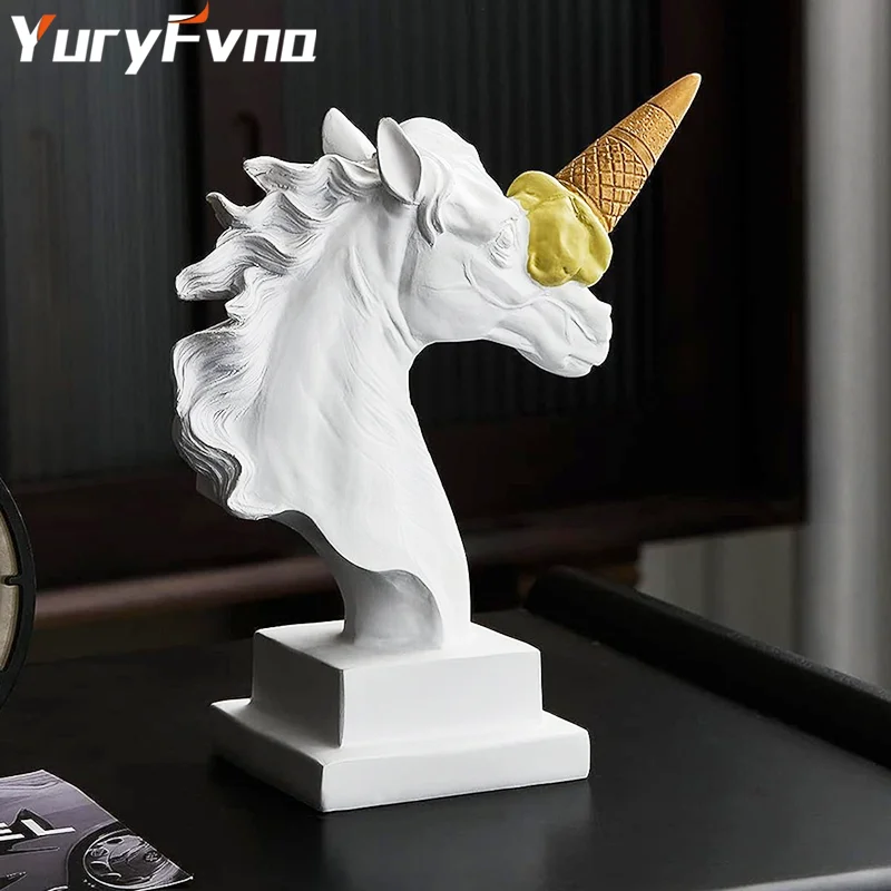 YuryFvna Creative Ice Cream Horse Head Statue Resin Abstract Animal Figurines Sculpture Home Office Desktop Art Decoration Gift