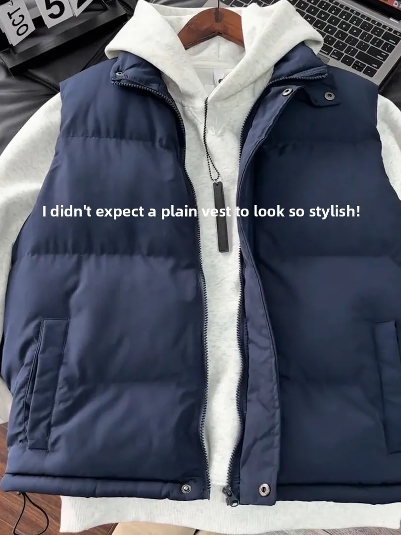 

k Blue Men's down Vest Autumn Winter ort Svel Jaet Cleanfit oulder ape Outerwear Casual Loose Fit Sle