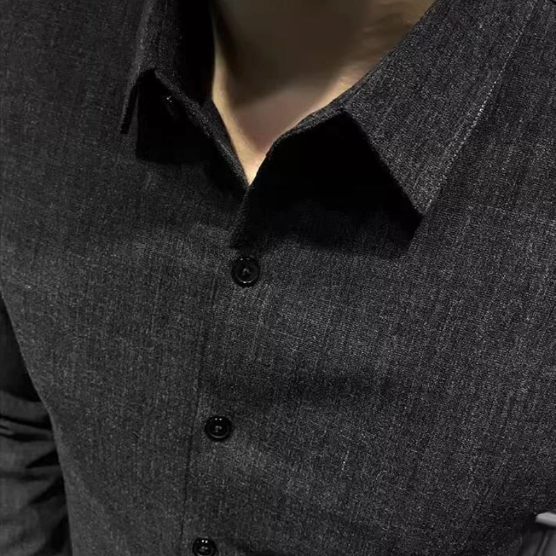 الذكية قمصان غير رسمية الرجال بدوره إلى أسفل طوق الربيع الصيف أنيق مزاجه الرسمي الكلاسيكية الصلبة كل مباراة اليومية طويلة الأكمام 2023 #2