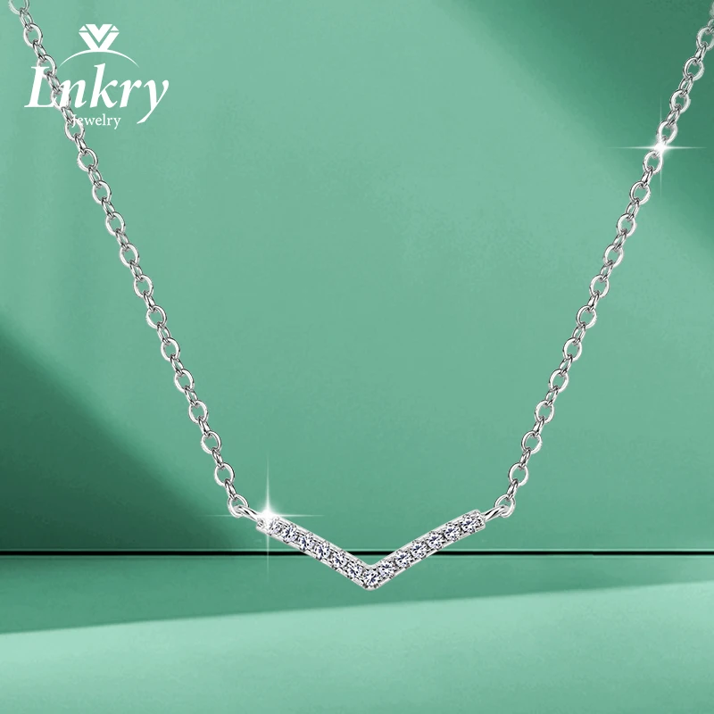

Lnkry Certified 0.065CTTW Round Moissanite Necklace For Women 925 Sterling Silver V-shape Necklaces Temperament Jewelry Gift