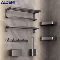 Gun Gray Space Aluminum Bathroom Towel Rack Wall Mounted Shelf Organizer Toilet Brush Holder Tissue Box Bathroom Accessories Set