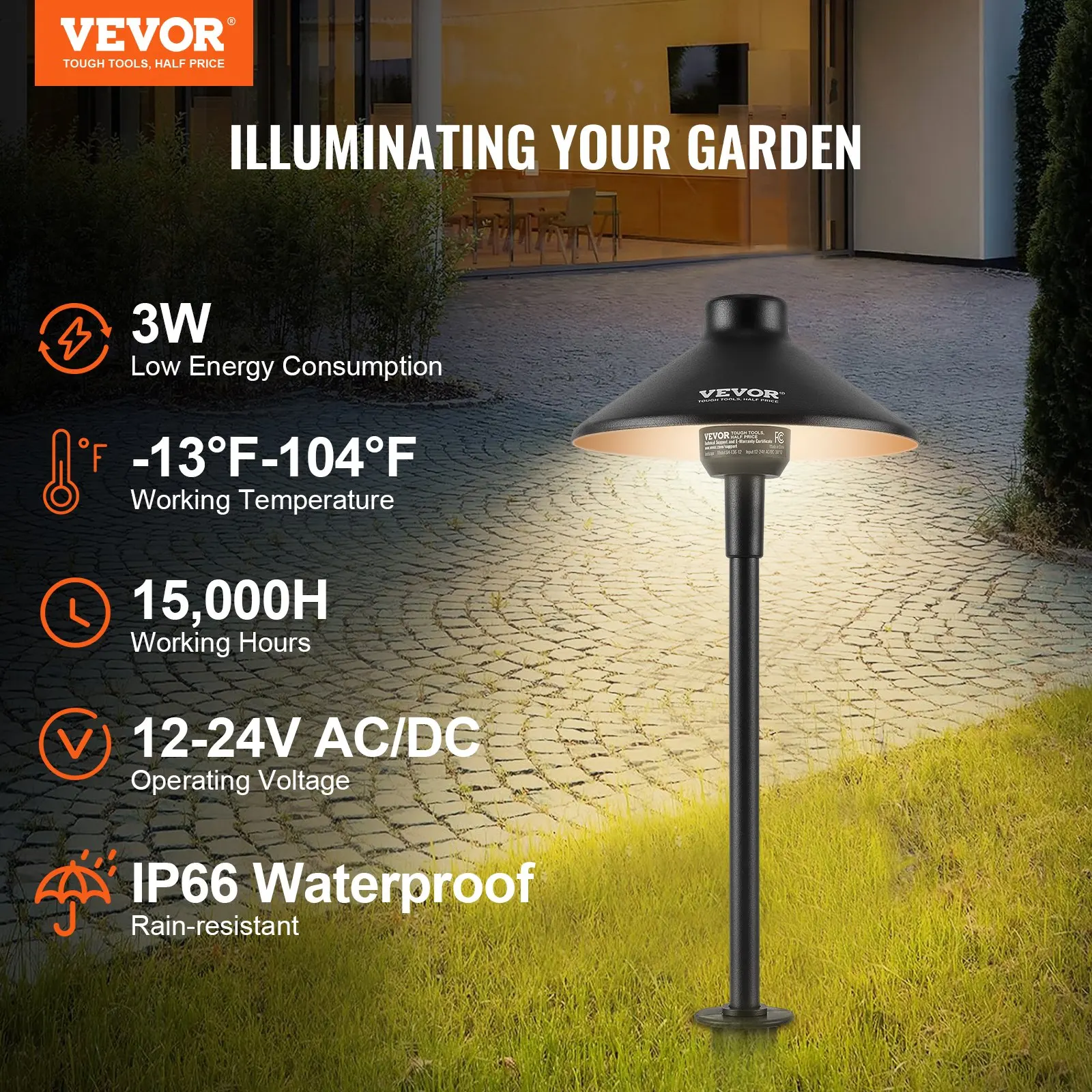 

8 Pack Low Voltage Landscape Path Lights, 3W 210LM 12V-24VAC/DC Outdoor LED Pathway Lighting, 3000K Warm White Walkway Lights