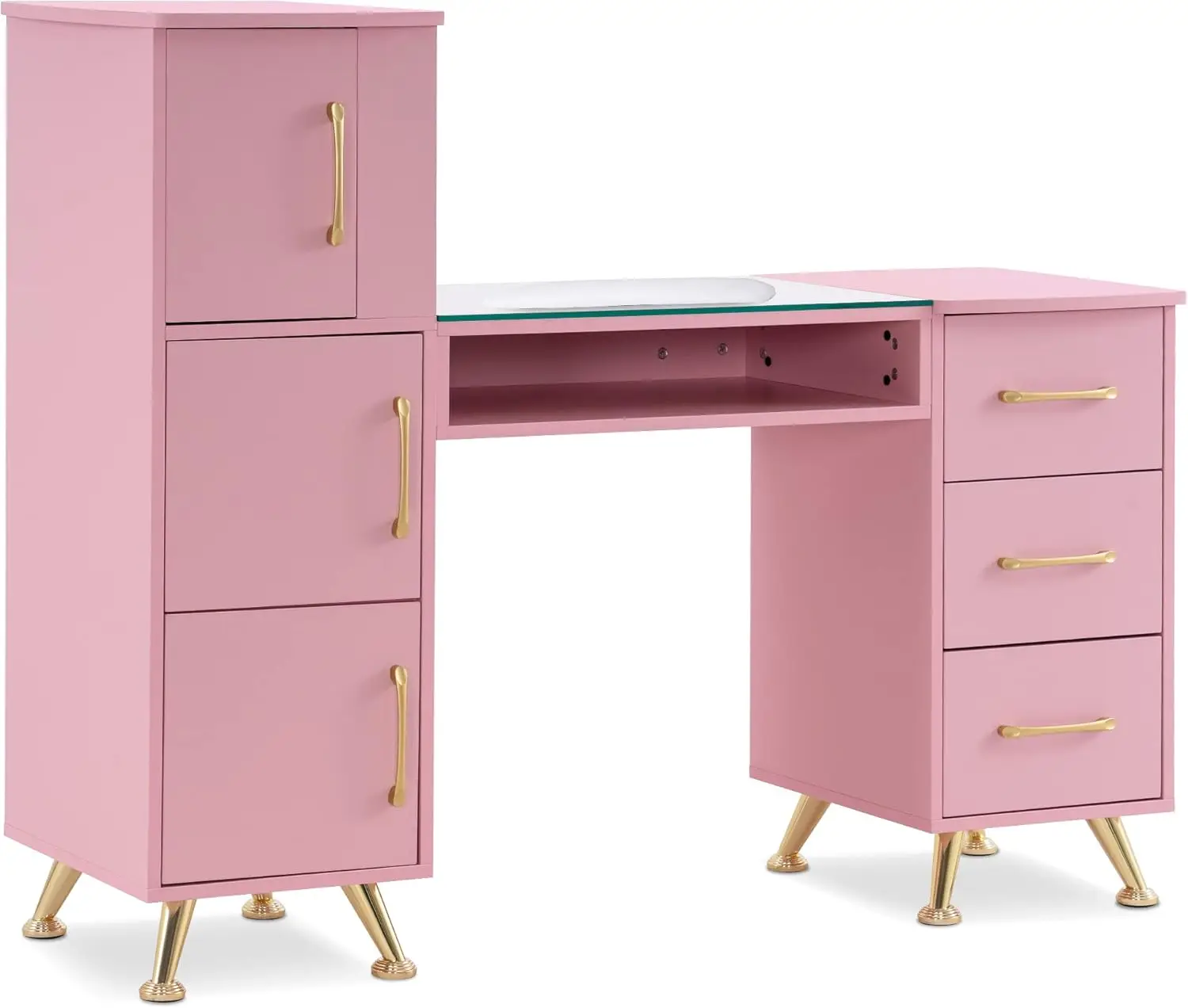 

NEW Manicure Table, Nail Makeup Desk with Drawers, Storage Beauty Salon Workstation 2611 (Pink)