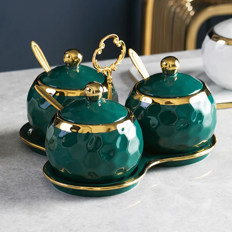 

Luxury Nordic Seasoning Jar Ceramic Creative Salt Pepper Storage box Modern Spice Jar Sugar Container Especiero Kitchen Tools