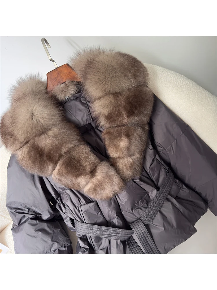 Mumaroho 2024 Autumn Winter Women 90% White Duck Down Jacket Fox Fur Coat Parkas Feather Short Puffer Coat