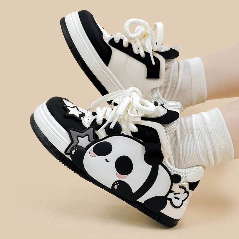 Amy and Michael Cartoon Anime Panda Shoes Lovely Girls Students Casual Chunky Sneakers Female Women Breathable Fashion Trainers