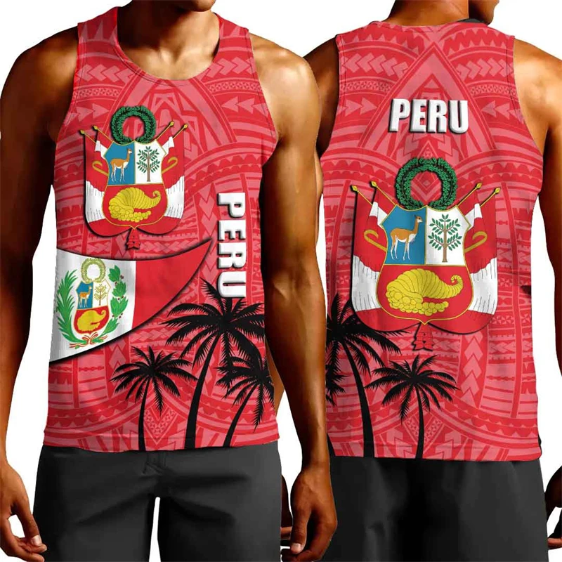 

Peru Flag Map 3D Printed Tank Top For Men Clothes Fahsion Sport Peruvian Vest Gym Sport Waistcoat Coat Of Arms Jersey Tops