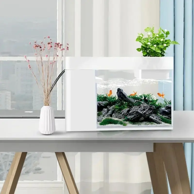 Desktop small aquarium, acrylic plastic aquarium, family, office, fish and flower aquarium landscape（7）